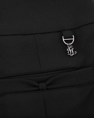Front Ribbon Belt Wide Pleated Skirt - Black