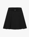 Front ribbon belt wide pleated skirt - Black