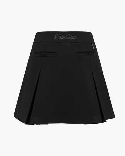 Front ribbon belt wide pleated skirt - Black