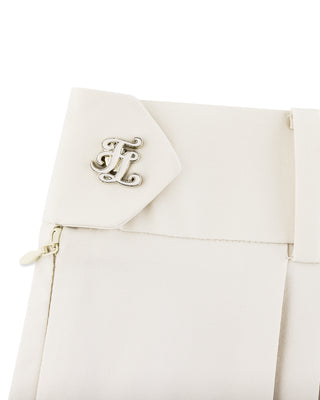 Logo-Embellished Pleated Skirt - Beige