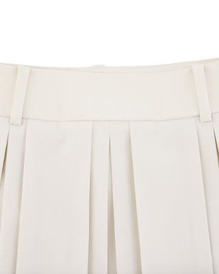 Logo-Embellished Pleated Skirt - Beige