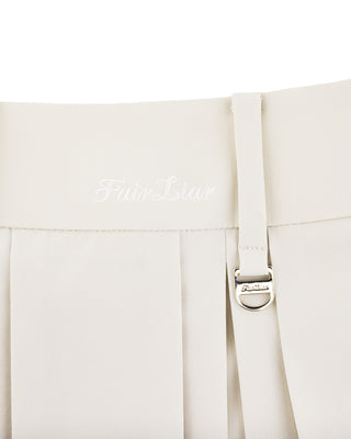 Logo-Embellished Pleated Skirt - Beige