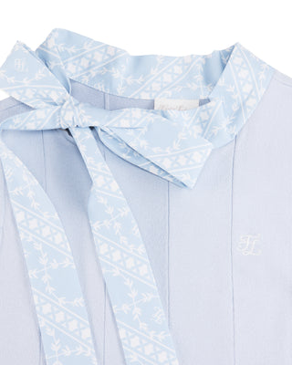 Patterned Neck Ribbon Sleeveless Knit - Blue