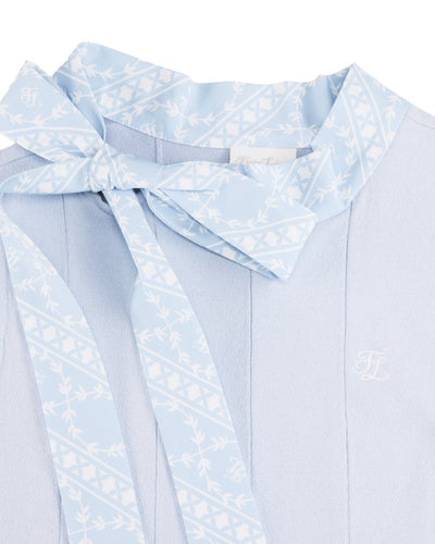 Patterned Neck ribbon sleeveless knit - Blue