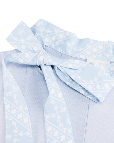 Patterned Neck ribbon sleeveless knit - Blue