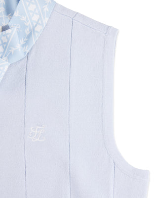 Patterned Neck Ribbon Sleeveless Knit - Blue