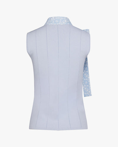 Patterned Neck ribbon sleeveless knit - Blue
