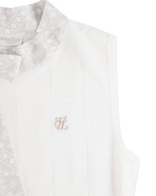 Patterned Neck Ribbon Sleeveless Knit - White