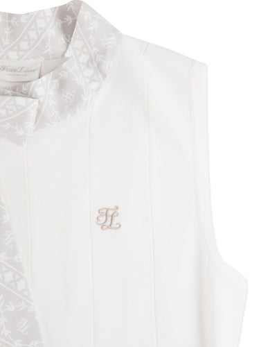Patterned Neck ribbon sleeveless knit - White