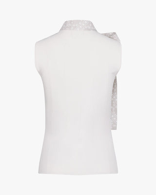 Patterned Neck Ribbon Sleeveless Knit - White