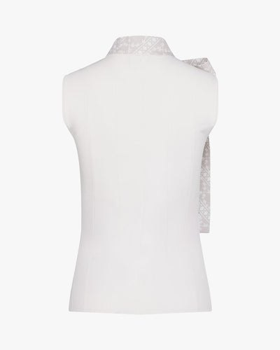 Patterned Neck ribbon sleeveless knit - White