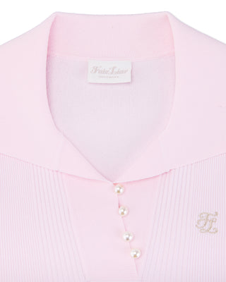 Open Collar Pearl Point Neck Knit - Pink
