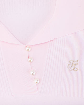 Open Collar Pearl Point Neck Knit - Pink