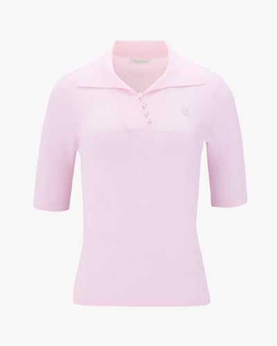 Open collar pearl point neck knit - Pink