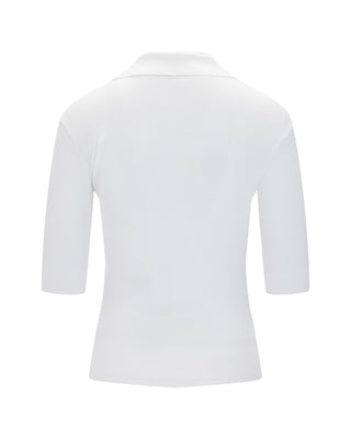 Open Collar Pearl Point Neck Knit - White