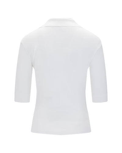 Open collar pearl point neck knit - White