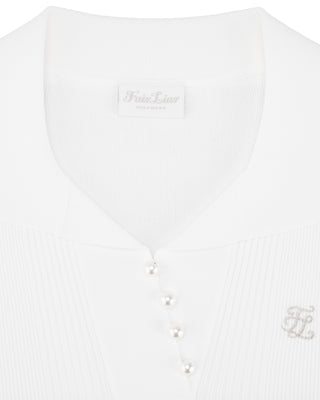 Open Collar Pearl Point Neck Knit - White