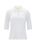 Open collar pearl point neck knit - White