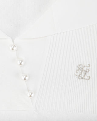 Open Collar Pearl Point Neck Knit - White