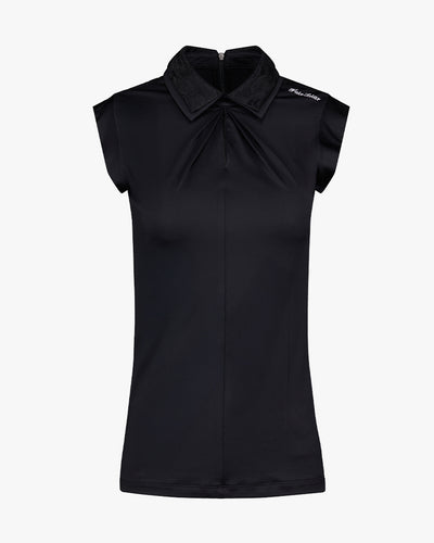 Front shirring sleeveless t-shirt -Black