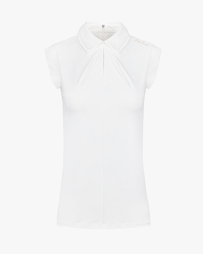 Front shirring sleeveless t-shirt -White