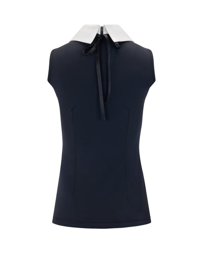 Big collar ribbon sleeveless t-shirt- Black