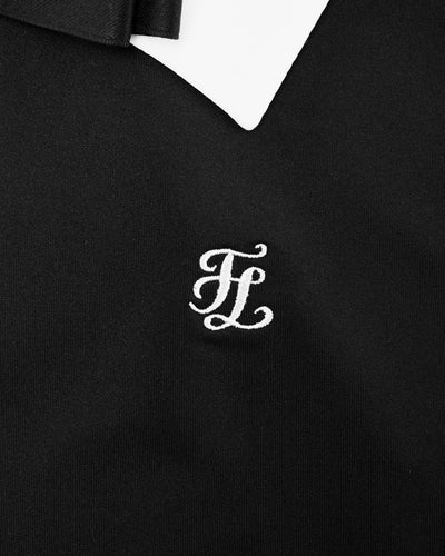 Big collar ribbon sleeveless t-shirt- Black