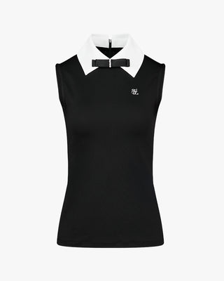 Big Collar Ribbon Sleeveless T-shirt - Black