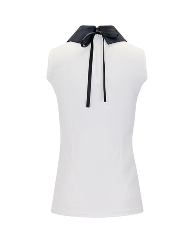 Big collar ribbon sleeveless t-shirt- White