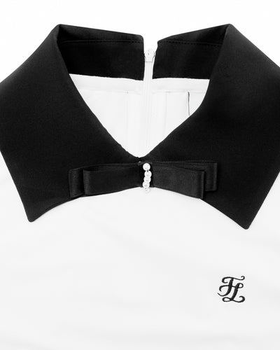 Big collar ribbon sleeveless t-shirt- White