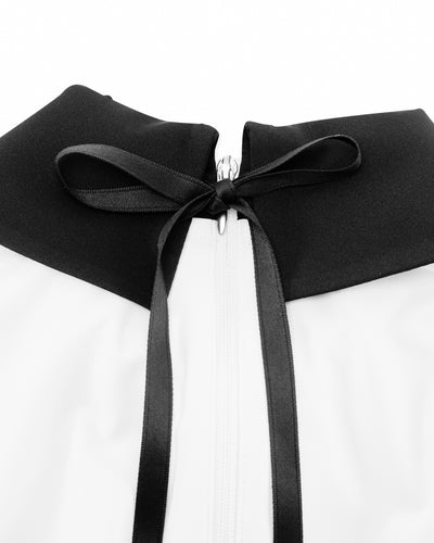 Big collar ribbon sleeveless t-shirt- White