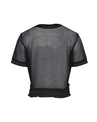 Mesh Crop Short Sleeve and Sleeveless Set - Black