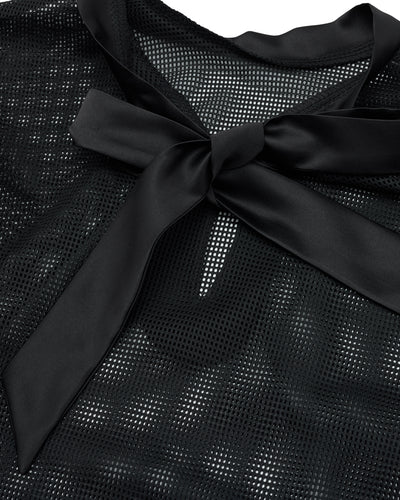 Mesh Crop Short Sleeve and Sleeveless Set - Black