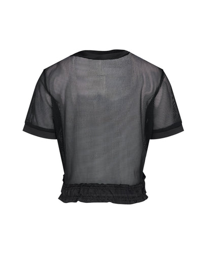 Mesh Crop Short Sleeve and Sleeveless Set - Black