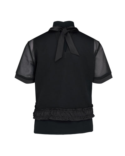 Mesh Crop Short Sleeve and Sleeveless Set - Black