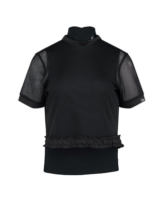 Mesh Crop Short Sleeve and Sleeveless Set - Black