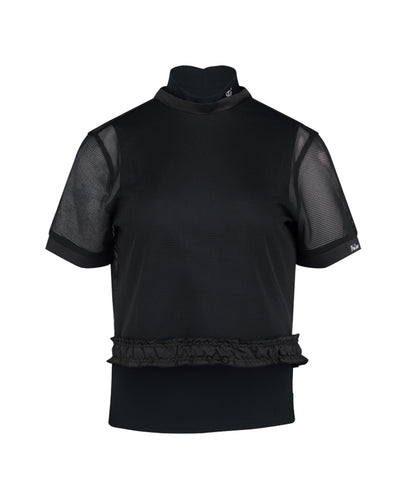 Mesh Crop Short Sleeve and Sleeveless Set - Black