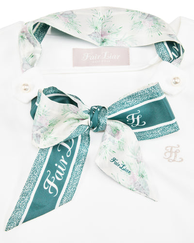 Botanical scarf set sleeveless t-shirt - White
