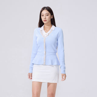 Eyelet Peplum Cardigan (Blue)
