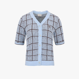 Check Short-sleeve Cardigan (Blue)