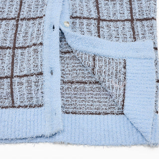 Check Short-sleeve Cardigan (Blue)