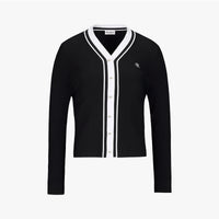 Ribbed V-neck Pearl Cardigan (Black)