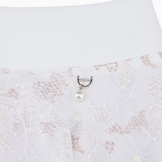 Flower Lace Flare Skirt (White)