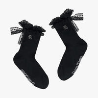 Lace Ribbon Summer Ankle Socks (Black)