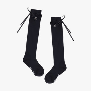 Satin Ribbon Summer Knee Socks (Black)
