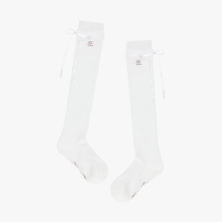 Satin Ribbon Summer Knee Socks (White)