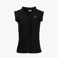 Frill V-neck sleeveless T-shirt (Black)