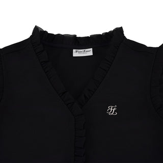 Frill V-neck sleeveless T-shirt (Black)
