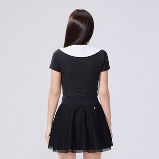 Mesh Double Collar T-Shirt (Black)