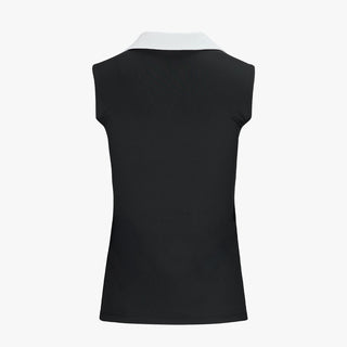 Contrast Collar Open-neck Sleeveless T-Shirt (Black)